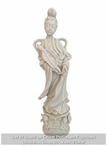 Set-of-Blanc-de-Chine-Porcelain-Figurines-Buddha-Guanyin-Vase-Floral-Arrangement