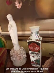 Set-of-Blanc-de-Chine-Porcelain-Figurines-Buddha-Guanyin-Vase-Floral-Arrangement-fourth-image