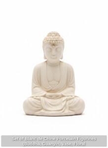 Set-of-Blanc-de-Chine-Porcelain-Figurines-Buddha-Guanyin-Vase-Floral-Arrangement-second-image