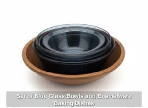Set-of-Blue-Glass-Bowls-and-Enamelware-Baking-Dishes