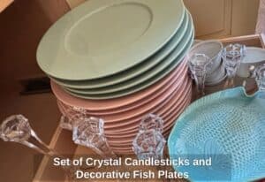 Set-of-Crystal-Candlesticks-and-Decorative-Fish-Plates