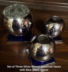 Set-of-Three-Silver-Plated-Spherical-Vases-with-Blue-Glass-Bases
