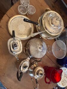 Silver-Plated-Serving-Set-and-Crystal-Condiment-Set