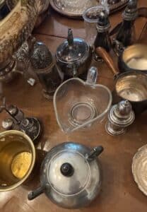 Silver-Plated-Tea-Set-with-Serving-Pieces-and-Glass-Dish