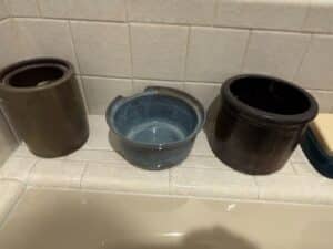Stoneware-Crock-and-Artisanal-Blue-Glazed-Bowl-Set