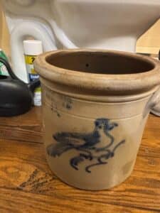Stoneware-Crock-with-Blue-Bird-Decoration-Fort-Edward-Pottery