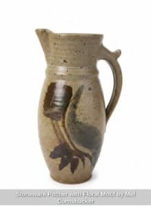 Stoneware-Pitcher-with-Floral-Motif-by-Mel-Cornshucker