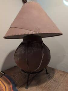 Tarahumara-Pottery-Lamp-with-Leather-Shade
