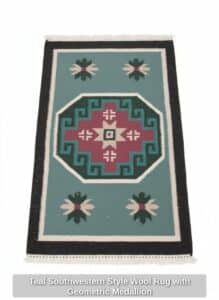 Teal-Southwestern-Style-Wool-Rug-with-Geometric-Medallion