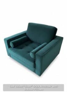 Teal-Velvet-Sven-Style-Armchair-with-Bolster-Pillows-second-image