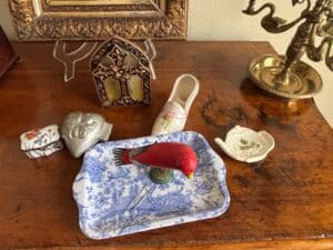 Toile-de-Jouy-Tray-with-Ceramic-Bird-Pin-Frog-and-Trinket-Dishes