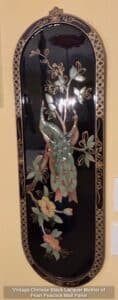 Vintage-Chinese-Black-Lacquer-Mother-of-Pearl-Peacock-Wall-Panel