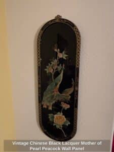 Vintage-Chinese-Black-Lacquer-Mother-of-Pearl-Peacock-Wall-Panel-fifth-image