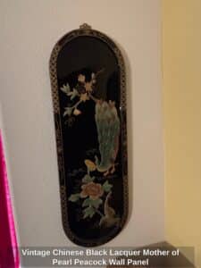 Vintage-Chinese-Black-Lacquer-Mother-of-Pearl-Peacock-Wall-Panel-fourth-image