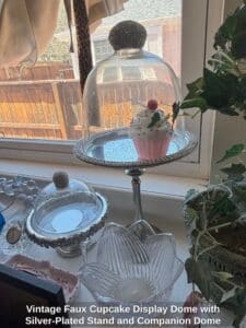 Vintage-Faux-Cupcake-Display-Dome-with-Silver-Plated-Stand-and-Companion-Dome