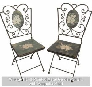 Vintage-Hand-Painted-Metal-Garden-Chairs-with-Magnolia-Motif