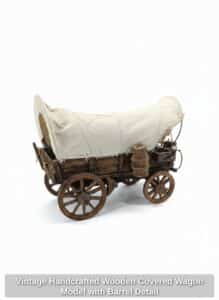 Vintage-Handcrafted-Wooden-Covered-Wagon-Model-with-Barrel-Detail