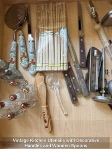 Vintage-Kitchen-Utensils-with-Decorative-Handles-and-Wooden-Spoons