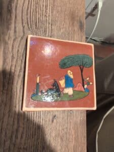 Vintage-Mexican-Folk-Art-Ceramic-Tile-Donkey-and-Farmer