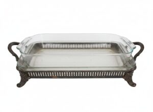 Vintage-Pyrex-Glass-Casserole-Dish-with-Silver-Plated-Stand