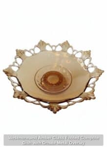 Westmoreland-Amber-Glass-Footed-Compote-Dish-with-Ornate-Metal-Overlay