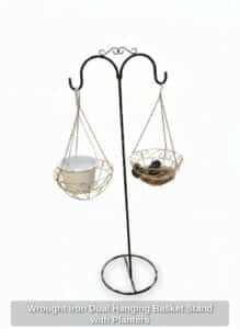 Wrought-Iron-Dual-Hanging-Basket-Stand-with-Planters