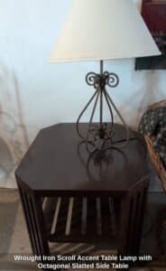 Wrought-Iron-Scroll-Accent-Table-Lamp-with-Octagonal-Slatted-Side-Table