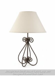 Wrought-Iron-Scroll-Accent-Table-Lamp-with-Octagonal-Slatted-Side-Table-second-image