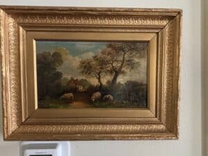 th-Century-European-Sheep-Oil-Painting-in-Gilt-Frame