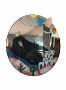 Alan-Goldfarb-Signed-Southwest-Adobe-Scene-Framed-Glass-Art-Mirror