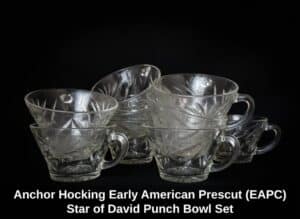 Anchor-Hocking-Early-American-Prescut-EAPC-Star-of-David-Punch-Bowl-Set