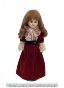 Antique-Bisque-Doll-in-Red-Velvet-Dress
