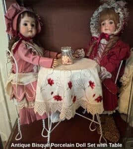 Antique-Bisque-Porcelain-Doll-Set-with-Table