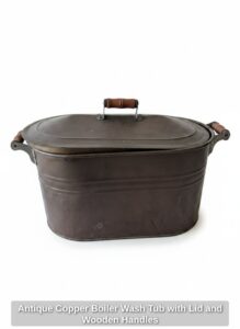 Antique-Copper-Boiler-Wash-Tub-with-Lid-and-Wooden-Handles
