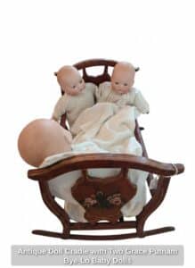 Antique-Doll-Cradle-with-Two-Grace-Putnam-Bye-Lo-Baby-Dolls