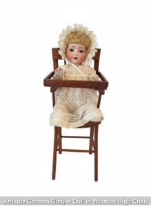 Antique-German-Bisque-Doll-in-Wooden-High-Chair