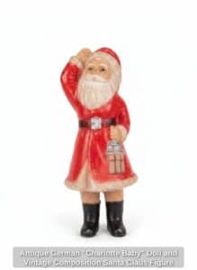 Antique-German-Charlotte-Baby-Doll-and-Vintage-Composition-Santa-Claus-Figure