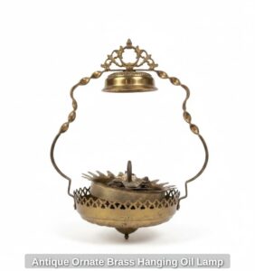 Antique-Ornate-Brass-Hanging-Oil-Lamp