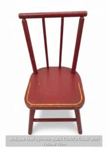 Antique-Red-Spindle-Back-Childs-Chair-with-Yellow-Trim