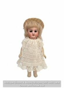 Antique-Simon-Halbig-Bisque-Doll-with-Lace-Dress-and-Straw-Hat