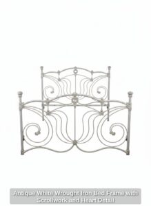 Antique-White-Wrought-Iron-Bed-Frame-with-Scrollwork-and-Heart-Detail-second-image