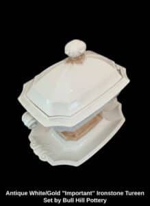 Antique-White-or-Gold-Important-Ironstone-Tureen-Set-by-Bull-Hill-Pottery