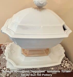 Antique-White-or-Gold-Important-Ironstone-Tureen-Set-by-Bull-Hill-Pottery-second-image