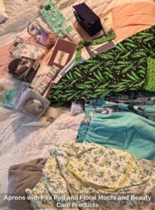 Aprons-with-Pea-Pod-and-Floral-Motifs-and-Beauty-Care-Products