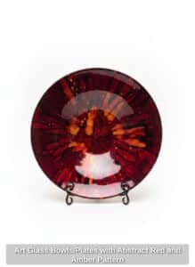 Art-Glass-Bowls-or-Plates-with-Abstract-Red-and-Amber-Pattern