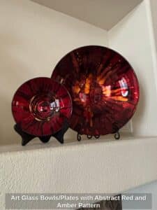 Art-Glass-Bowls-or-Plates-with-Abstract-Red-and-Amber-Pattern-second-image