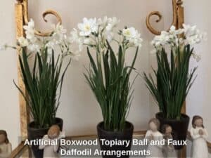 Artificial-Boxwood-Topiary-Ball-and-Faux-Daffodil-Arrangements-second-image