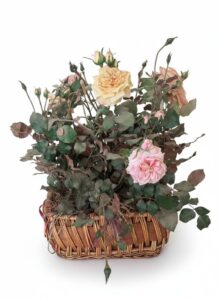Artificial-Rose-Arrangement-in-Wicker-Basket