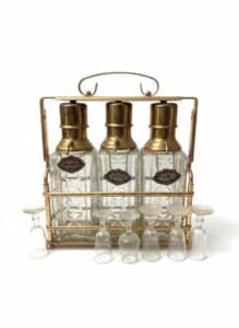 Bottle-Decanter-Set-with-Brass-Caddy-and-Starburst-Labels
