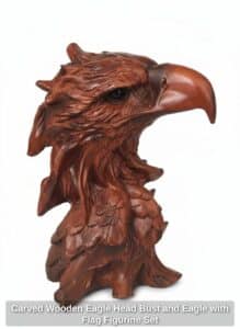 Carved-Wooden-Eagle-Head-Bust-and-Eagle-with-Flag-Figurine-Set